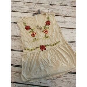 I.E. Relaxed Womens Medium Cream Floral Embroidered Beaded Boho Y2K Cotton Top